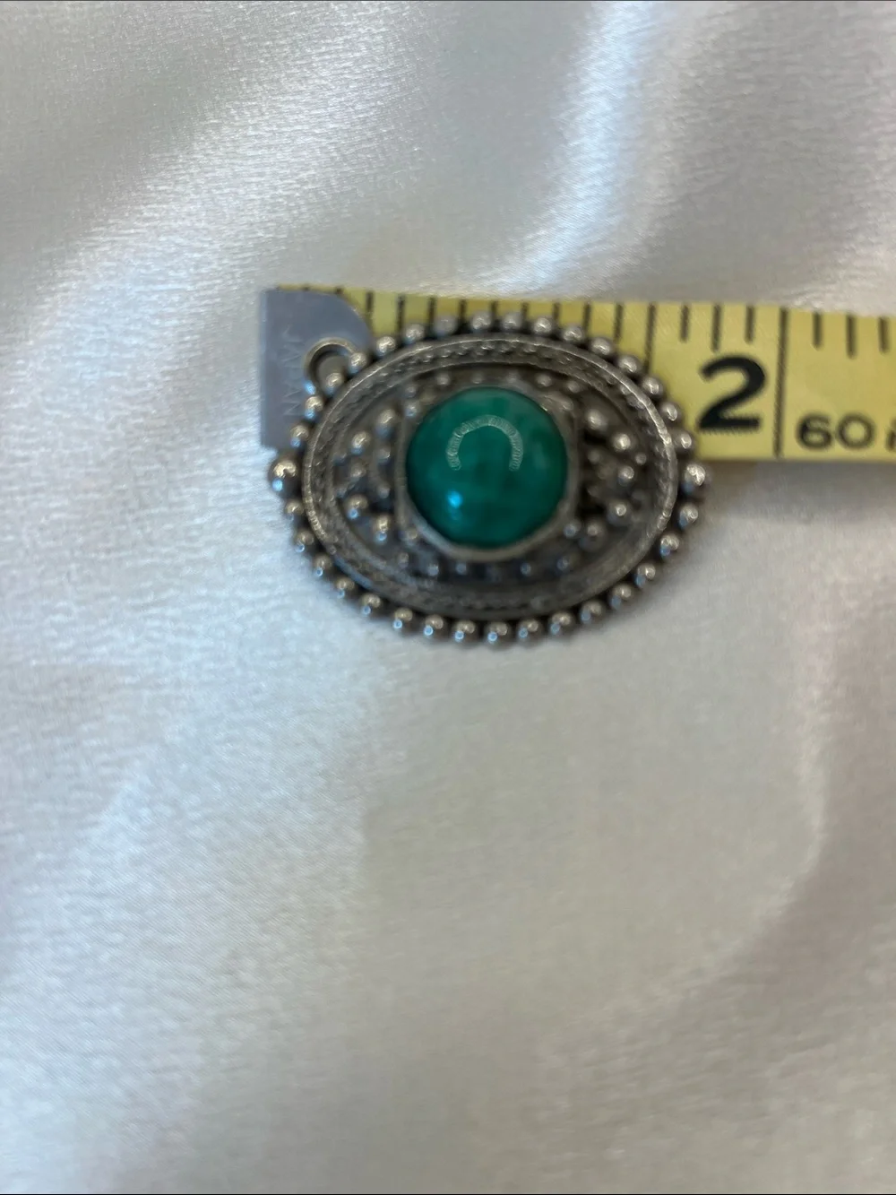 Vintage Green stone brooch. Marked 800 continental Silver frame Piece 2.1 oz/59g